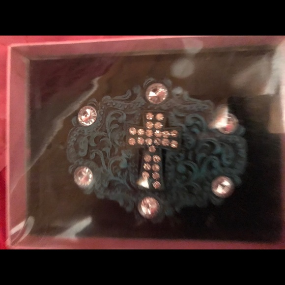 NOCONA Belt Co. Buckle in box Turquoise & Rhinestone NWT - Picture 10 of 13